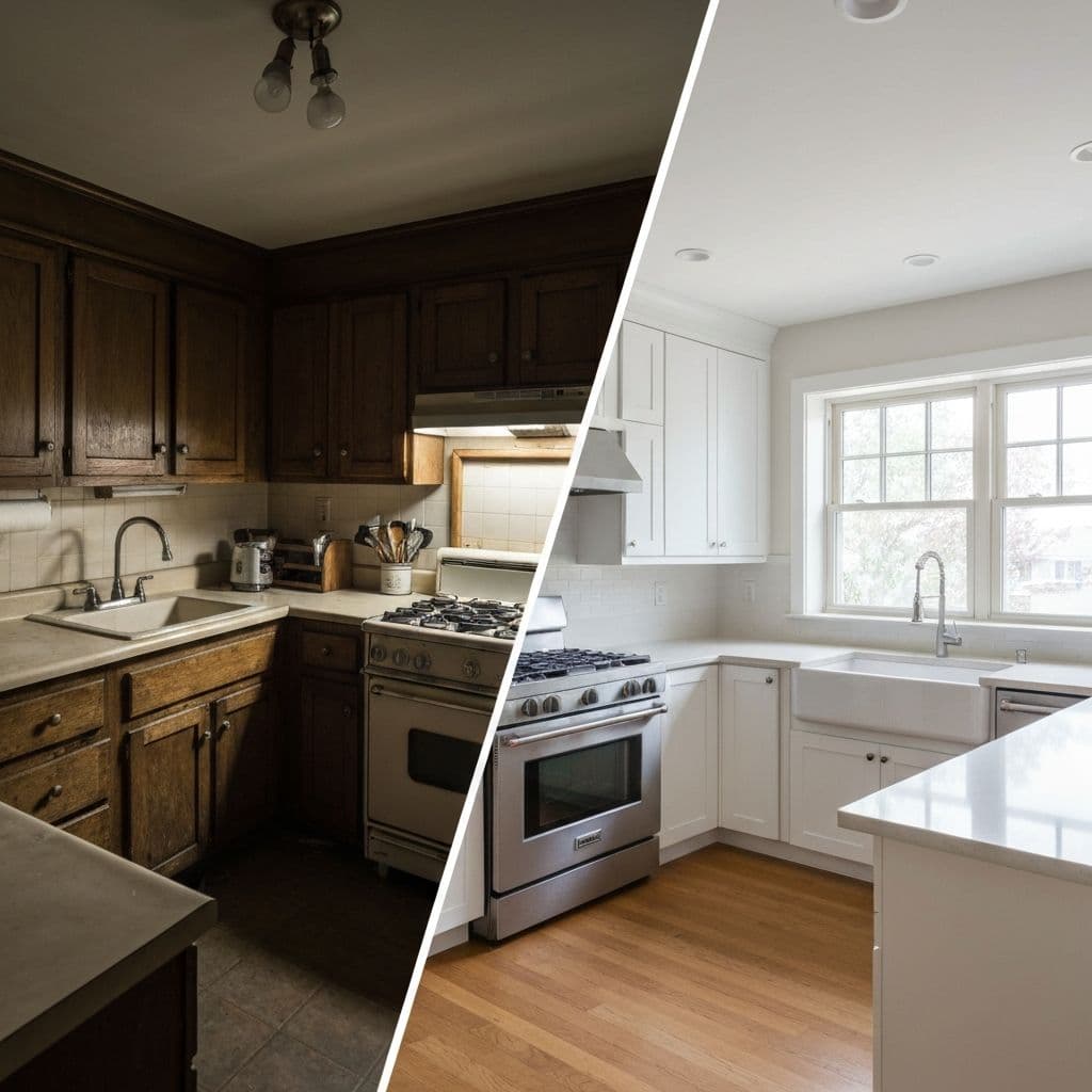 Vista previa de la app mostrando comparación antes y después de la renovación